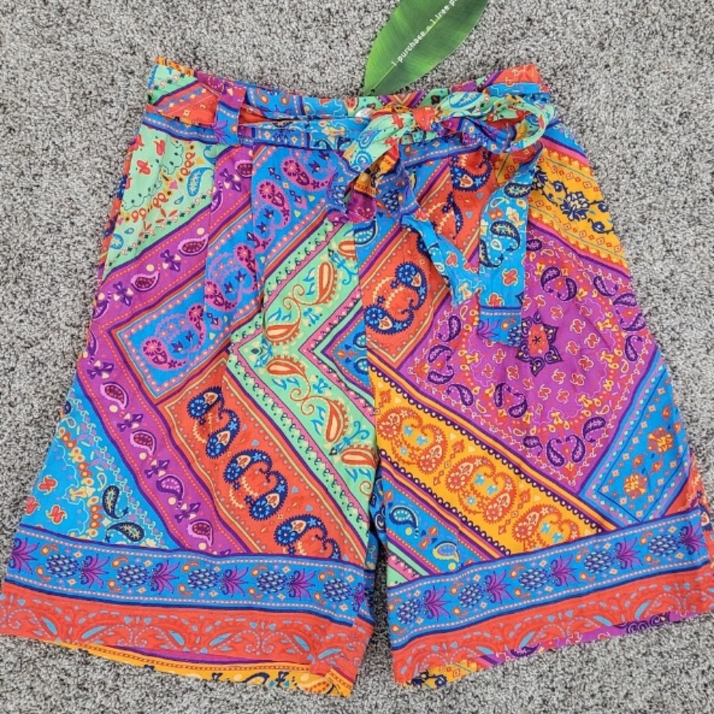 NWT FARM Rio Paisley tie waist paper bag Shorts